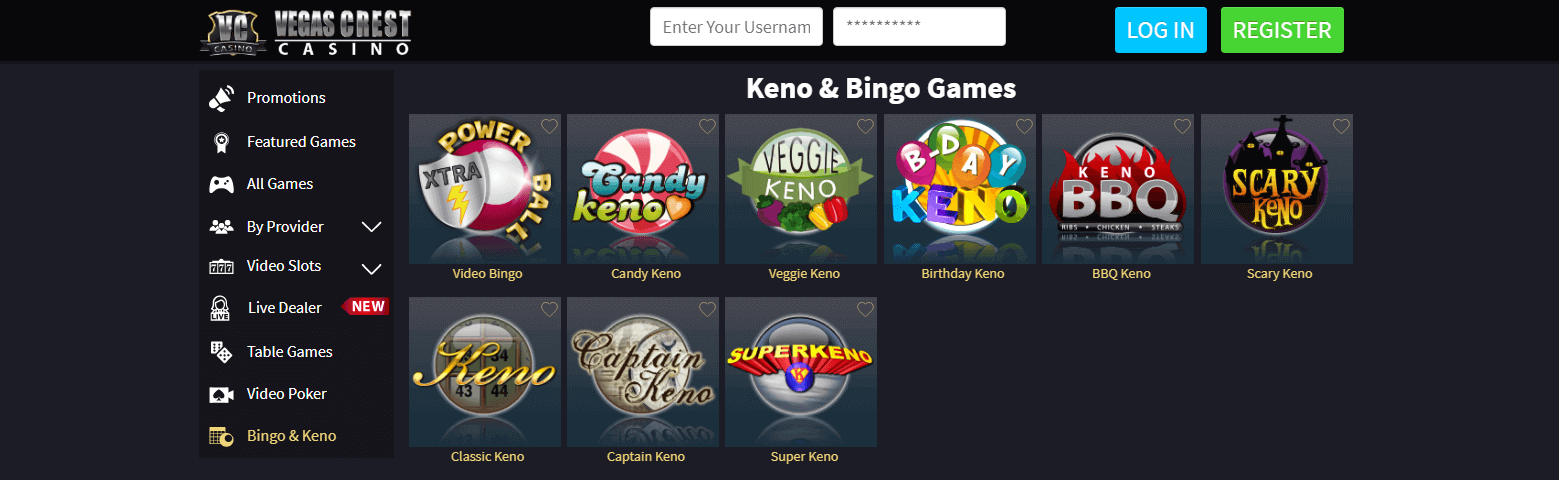 Live multiplayer Bingo rooms and Keno