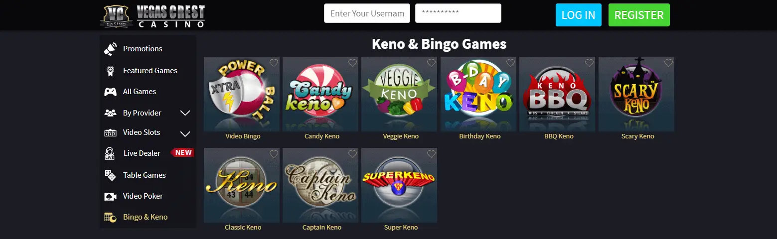Live multiplayer Bingo rooms and Keno