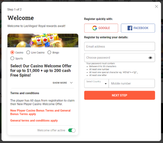 LeoVegas Casino Registration Process